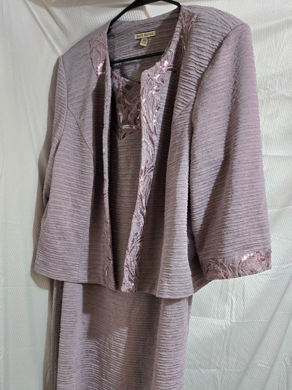 Maya Brooke 18W Lavender 2-Piece Dress & Jacket Set Sequin Lace Formal